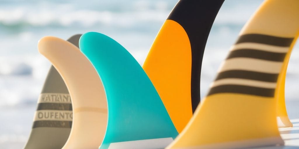 Verschiedene Surfboard-Finnen-Konfigurationen in Nahaufnahme.
