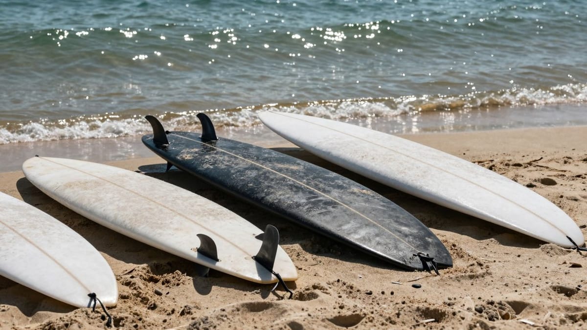 Surfbretter in verschiedenen Größen am Strand
