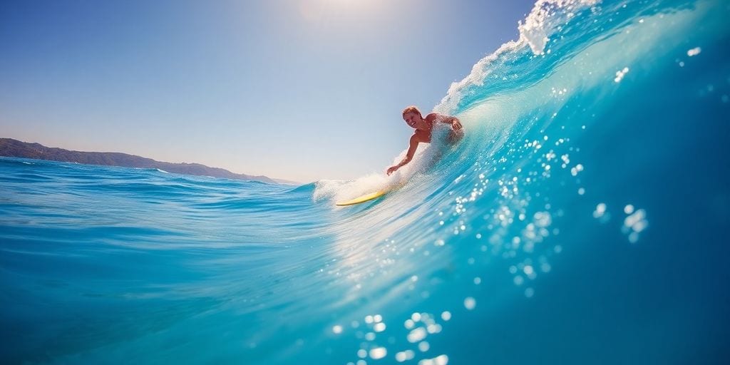 Anfänger surft Welle mit Surfbrett