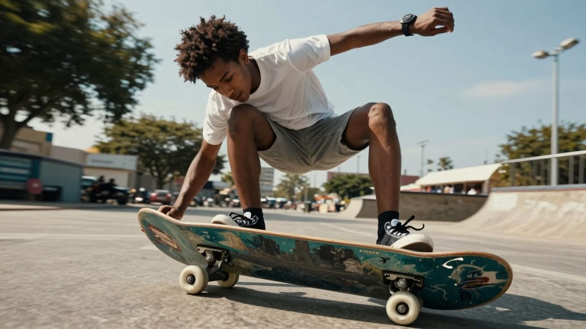 Surfskater macht einen Sprung mit seinem Board