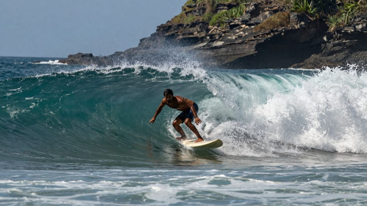 Surfer auf einer Welle in Europa