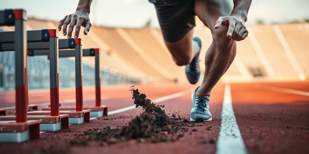 Läufer im Startblock, gespannt auf den Absprung.